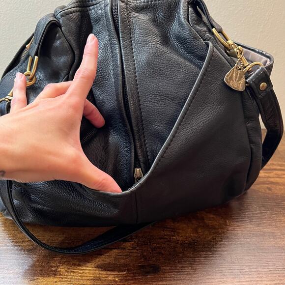 Victoria Leather Co Shoulder Bag Large Black Pebbled Leather Droplet Crossbody - Picture 9 of 15